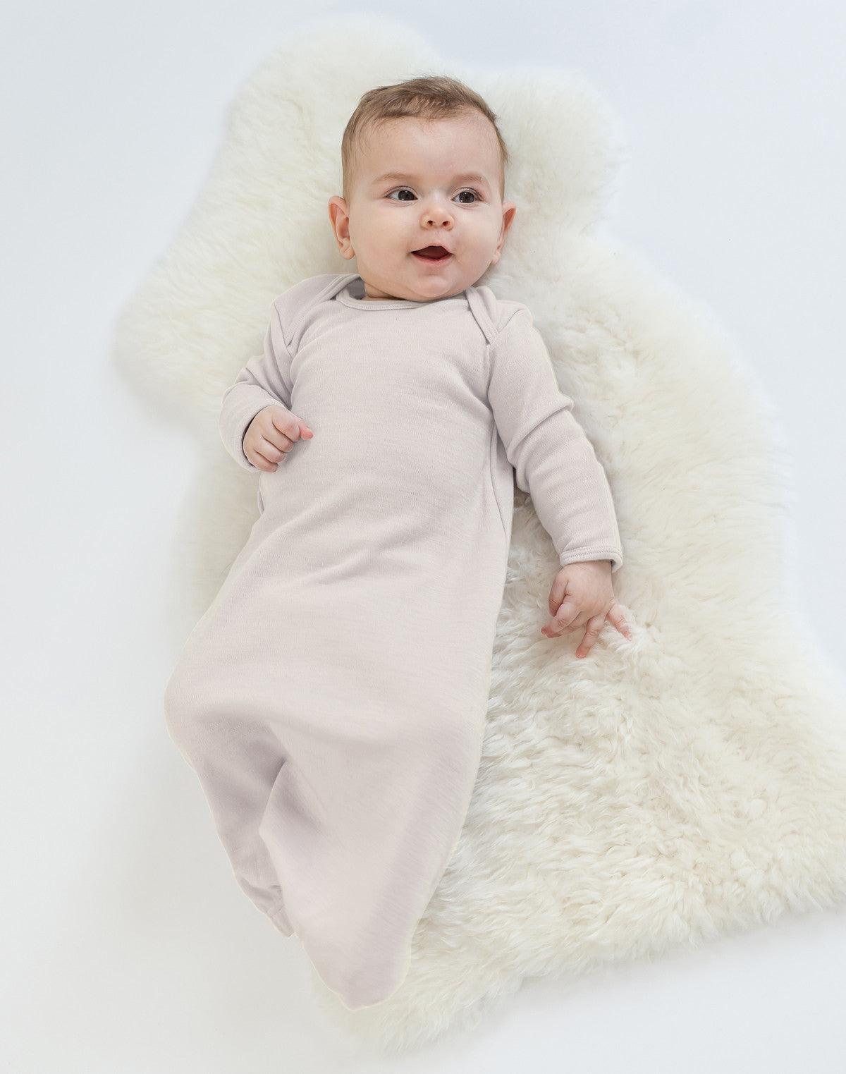 Baby Gown, Merino Wool, 0-6 Months, Beige