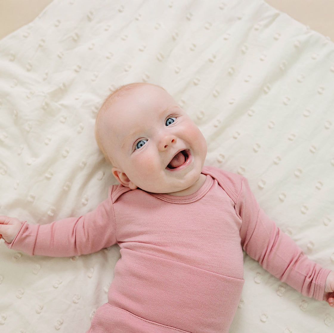 Baby Bodysuit, Long Sleeve, Merino Wool, Blush