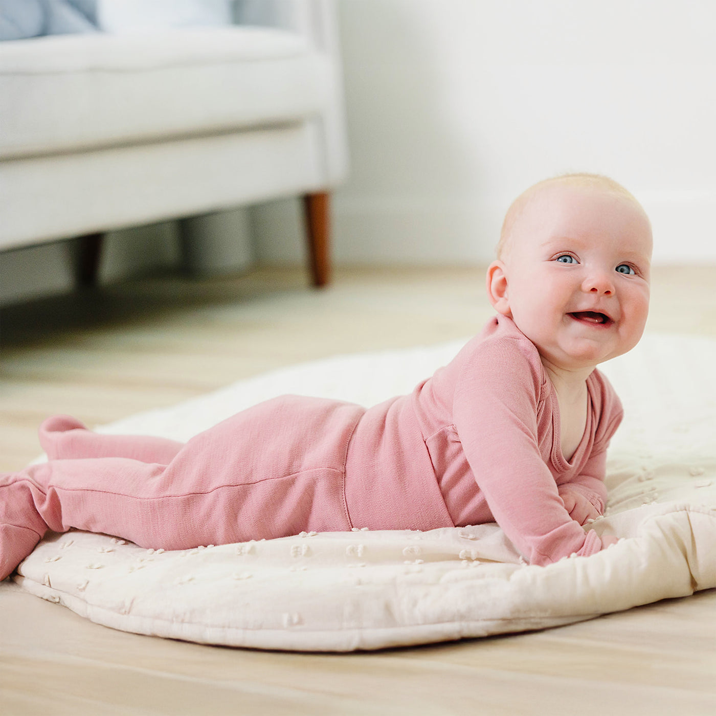 Baby Footed Pants, Merino Wool, Blush