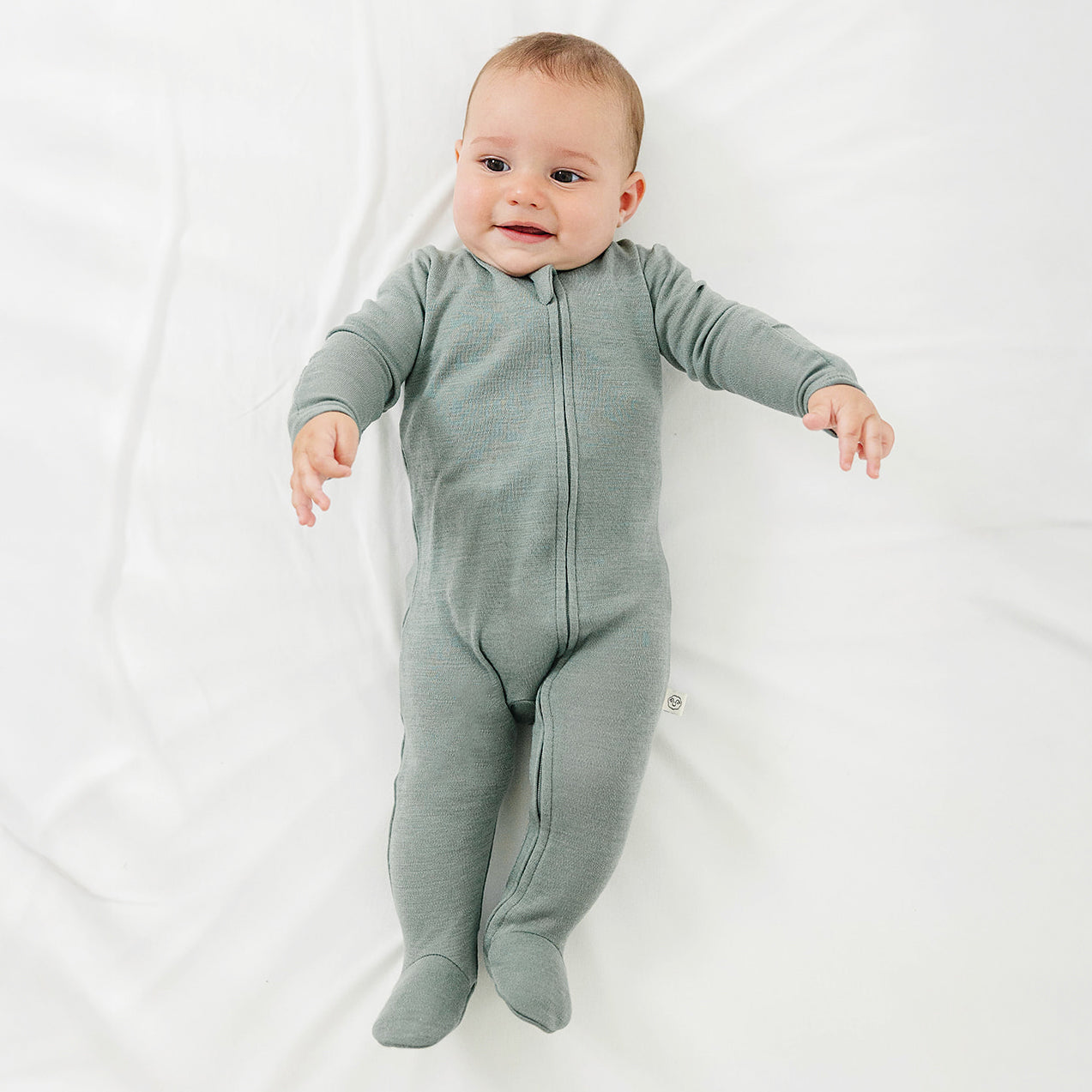 Footie Pajamas, Merino Wool, Sage