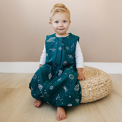 4 Season® Baby Sleep Bag with Feet, Merino Wool & Organic Cotton, Space - GLOW IN THE DARK