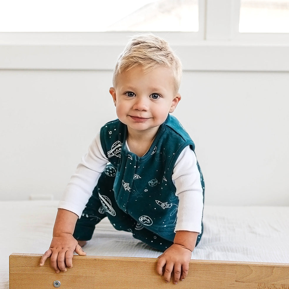 4 Season® Baby Sleep Bag with Feet, Merino Wool & Organic Cotton, Space - GLOW IN THE DARK