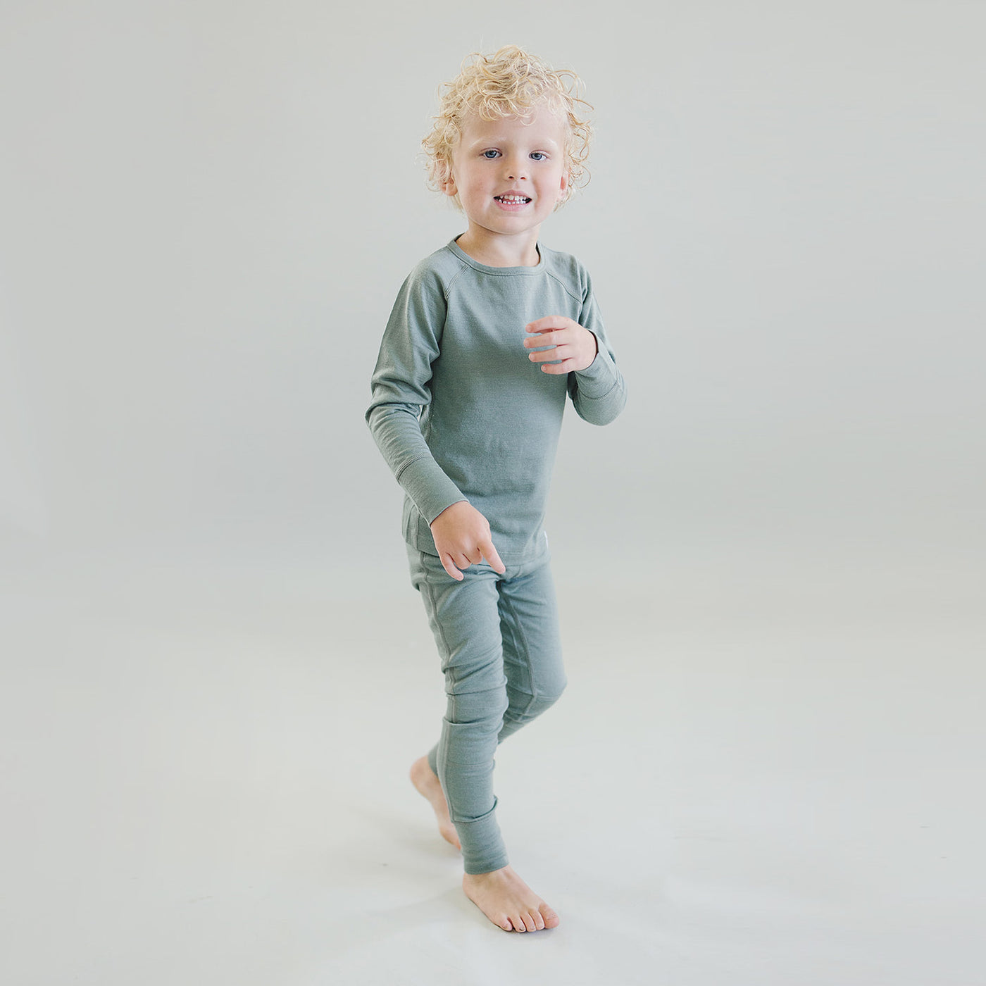 Kids Merino Wool Base Layer, Long Sleeve Top, Sage – Woolino