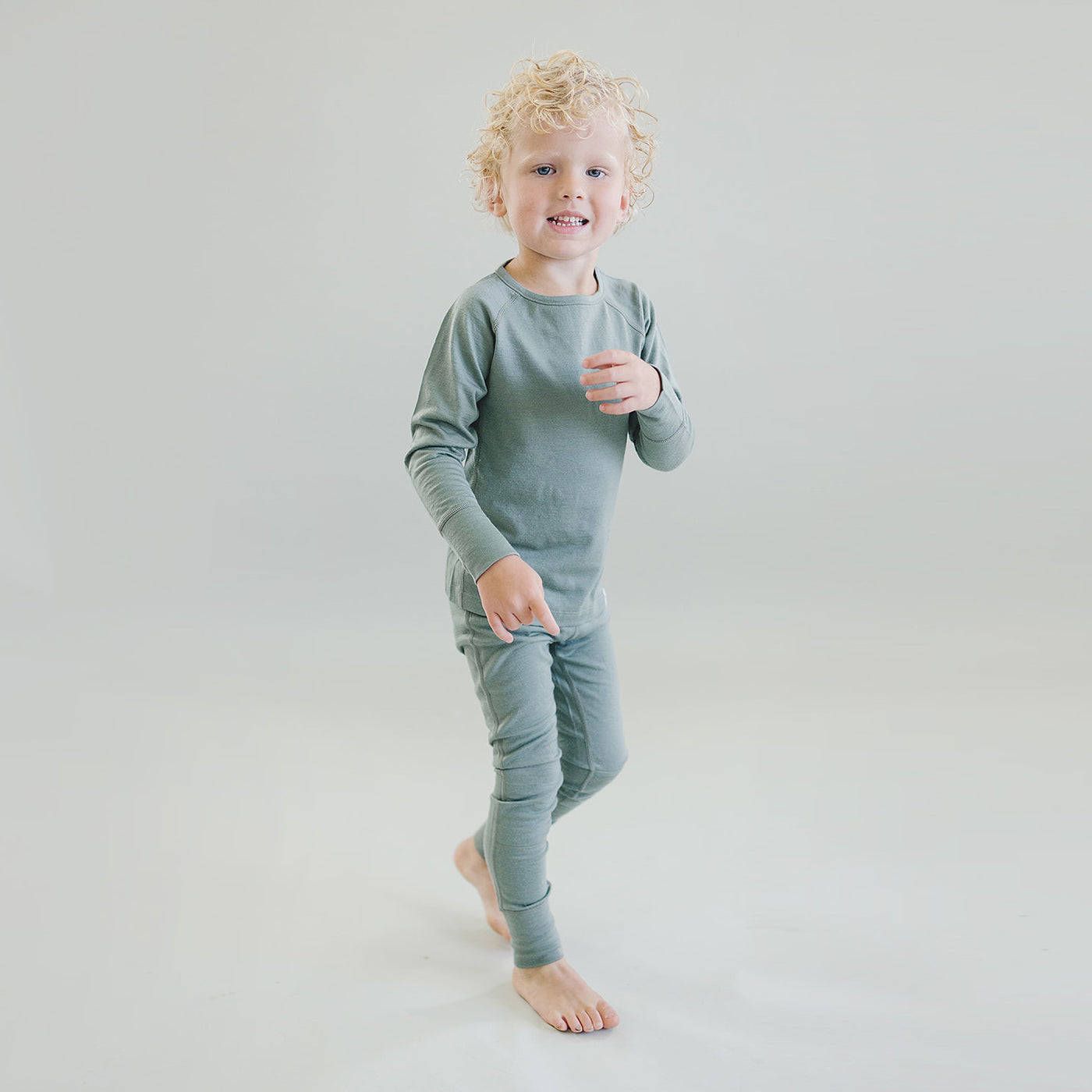 Kids Merino Wool Base Layer, Long Sleeve Top, Sage