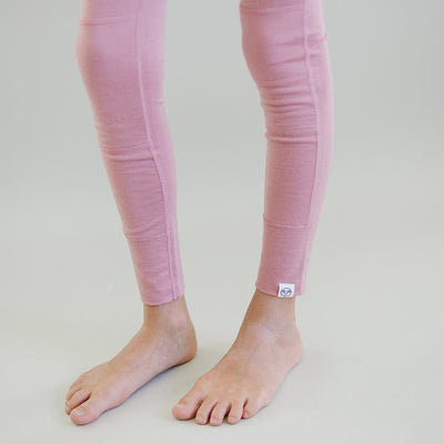 Kids Merino Wool Base Layer, Leggings, Blush Pink