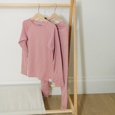 Kids Merino Wool Base Layer, Long Sleeve Top, Blush Pink