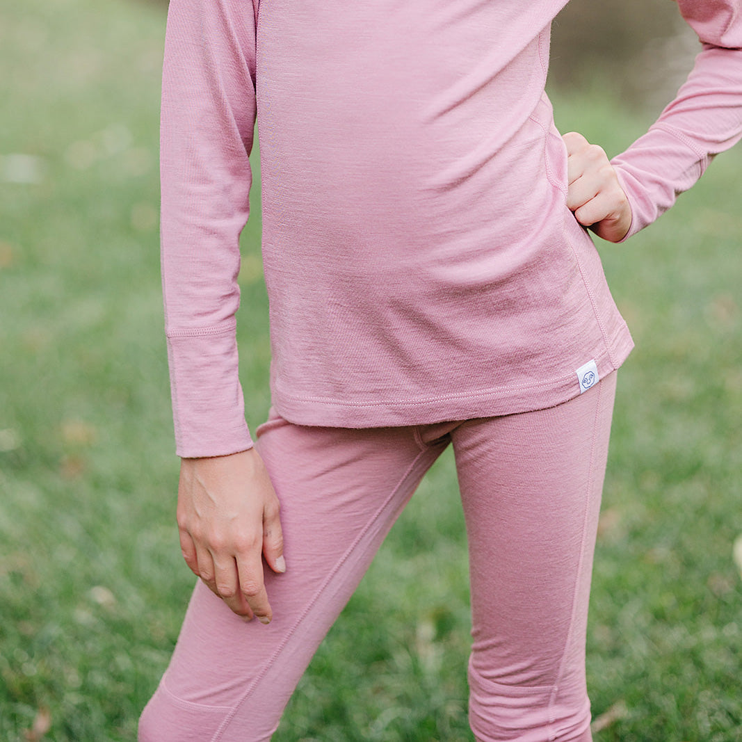 Kids Merino Wool Base Layer, Long Sleeve Top, Blush Pink – Woolino