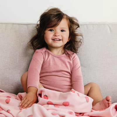 Baby Bodysuit, Long Sleeve, Merino Wool, Blush