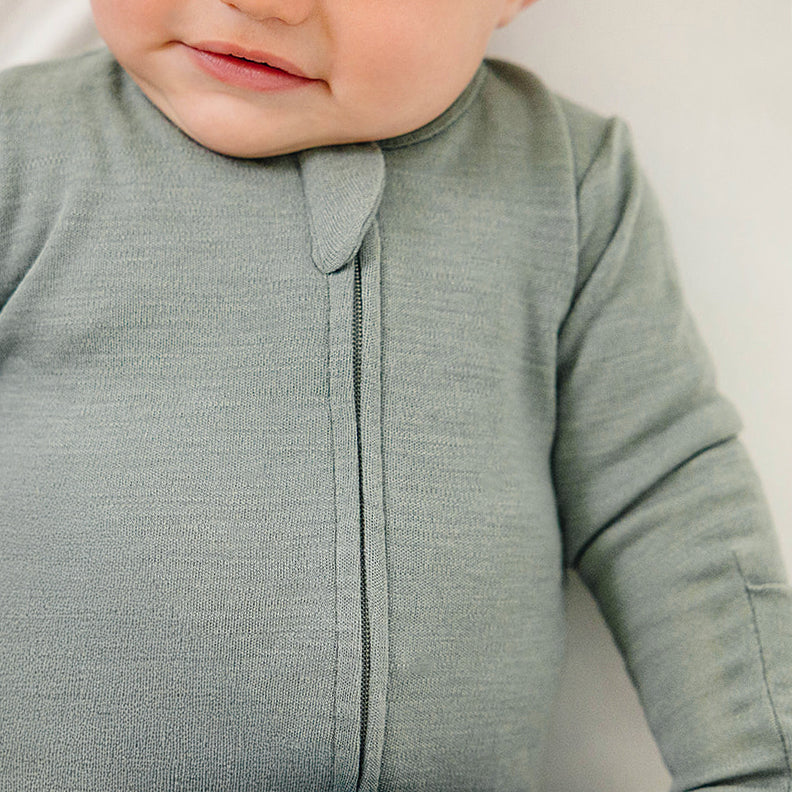 Footie Pajamas, Merino Wool, Sage