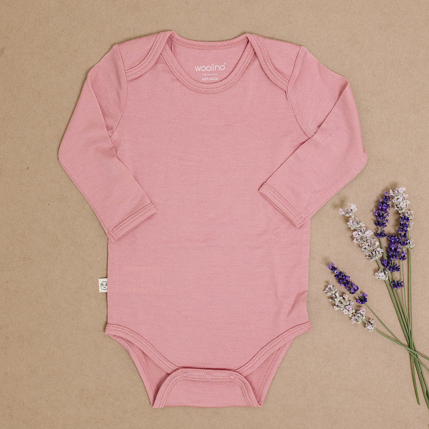 Baby Bodysuit, Long Sleeve, Merino Wool, Blush