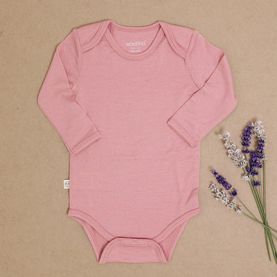 Baby Bodysuit, Long Sleeve, Merino Wool, Blush