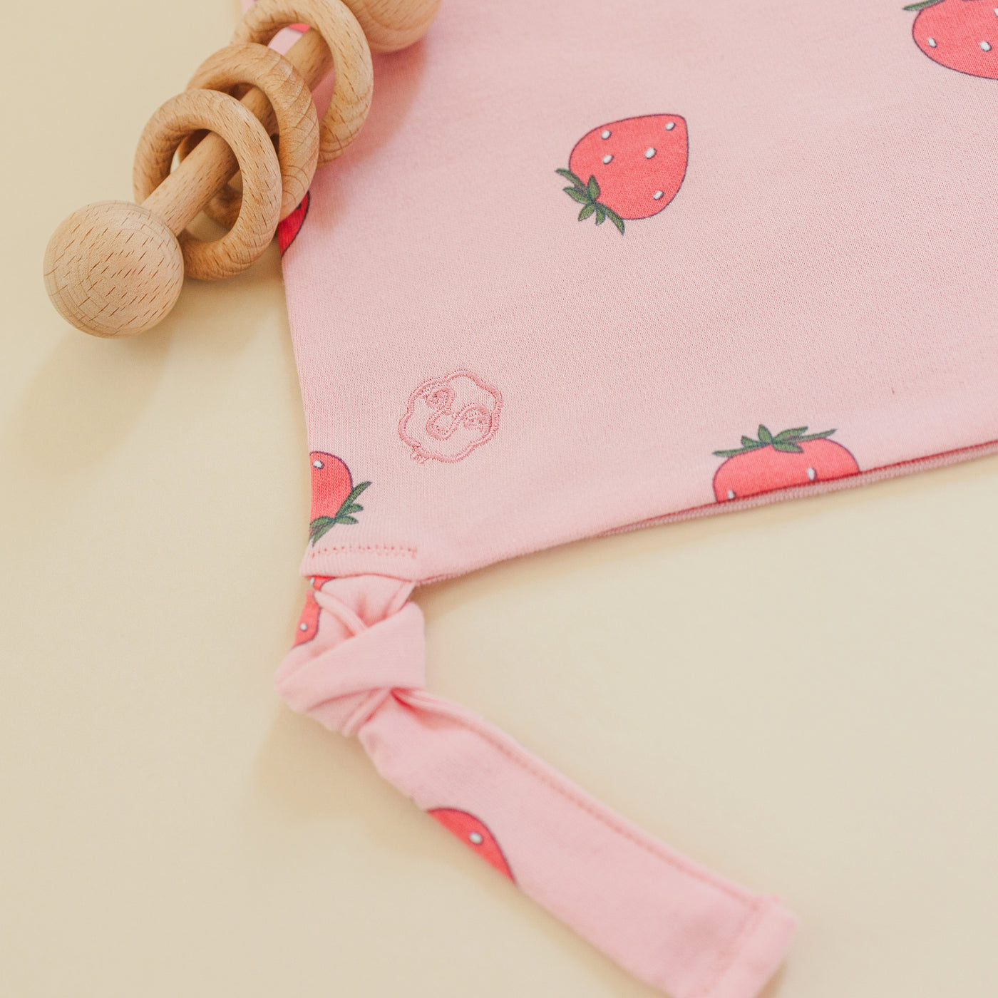 Lovey, Merino Wool and Organic Cotton with Removable Teething Ring, Strawberry