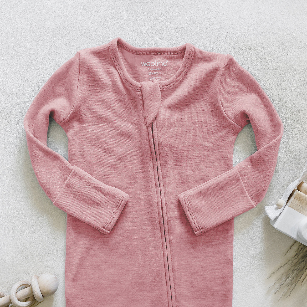 Footie Pajamas, Merino Wool, Blush