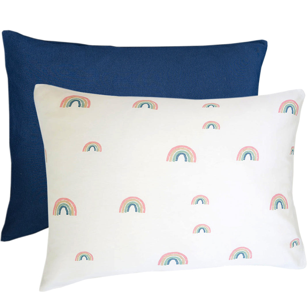 Imperfect Ecolino® Pillowcase, 100% Organic Cotton, 2 Pack, Navy Blue + Rainbow