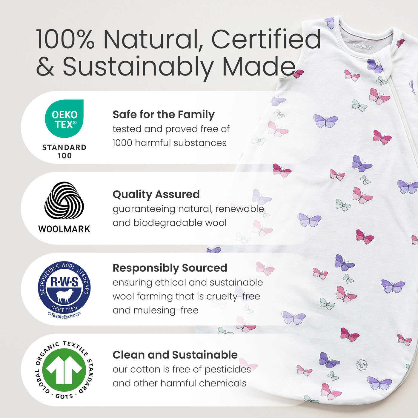4 Season® Classic Baby Sleeping Bag, Merino Wool & Organic Cotton, Night Sky™