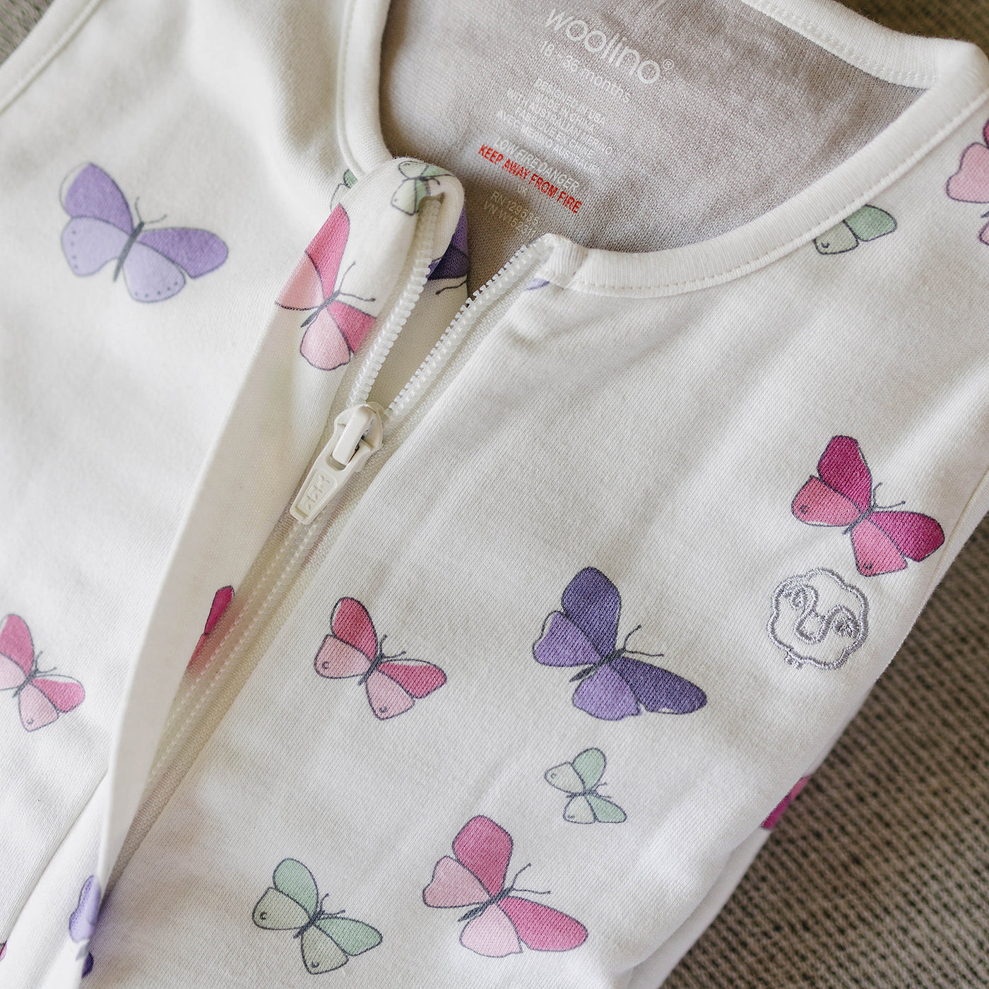 4 Season® Baby Sleep Bag with Feet, Merino Wool & Organic Cotton, Butterfly
