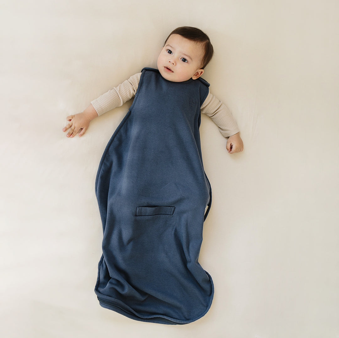 Woolino 4 Season Ultimate Baby Sleep Bag, Merino Wool and Organic Cotton Baby Sleeping Sack, Adjustable Size 2-24 Months, Indigo, 2 Months