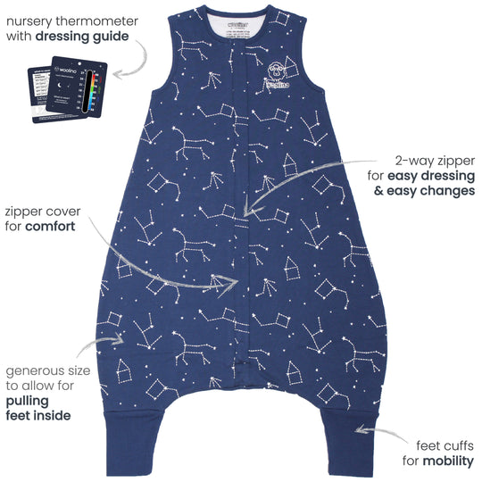 Woolino 4 Season Baby Footed Sleep Bag Sack, Australian Merino Wool, 18-36mo, Nightsky