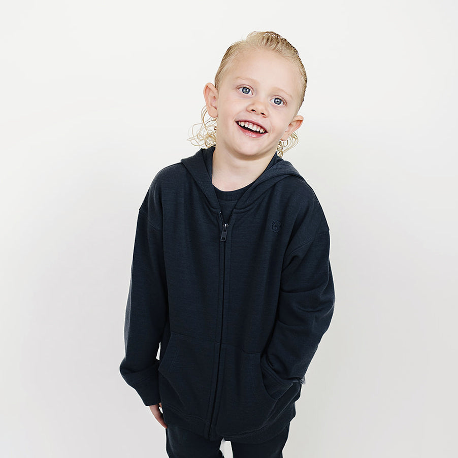Kids Merino Wool Hoodie, Blueberry – Woolino