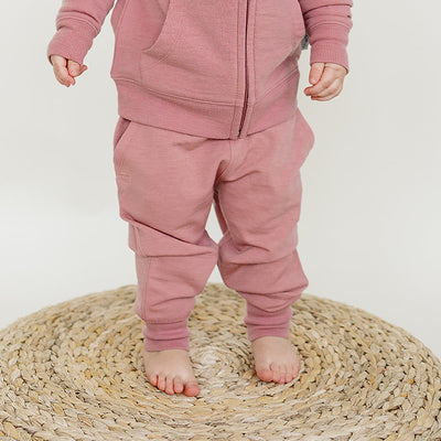 Kids Merino Wool Joggers, Mauve Pink