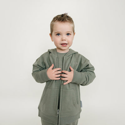Kids Merino Wool Hoodie, Olive