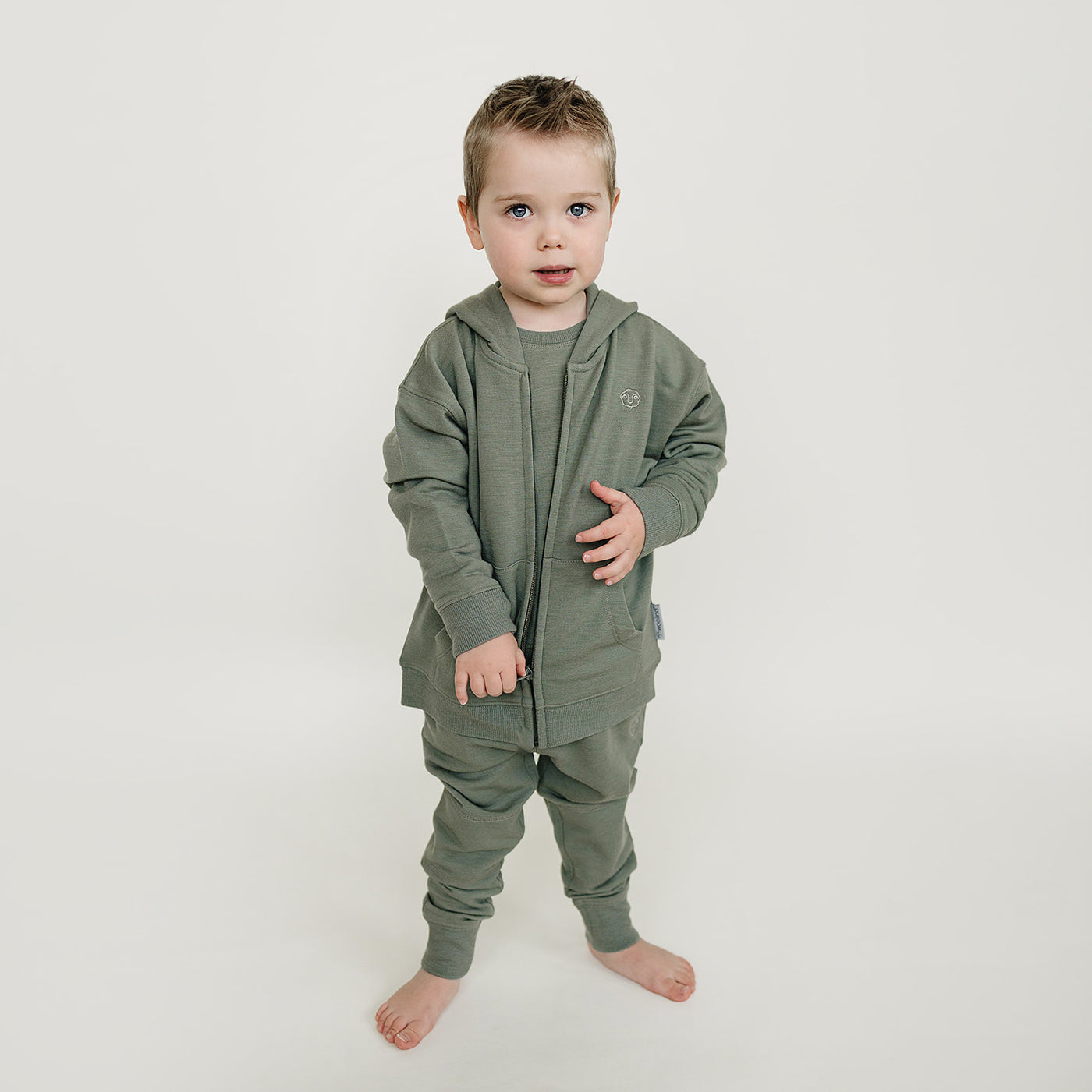 Kids Merino Wool Hoodie, Olive