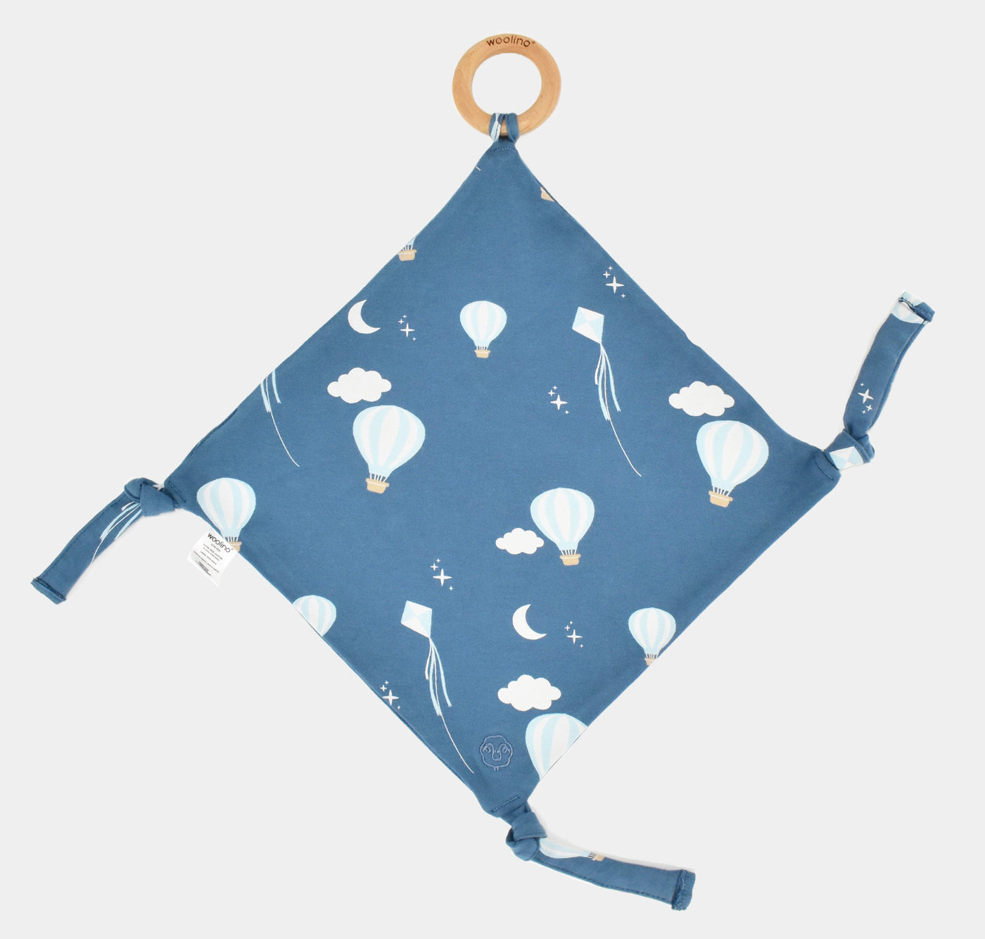Lovey, Merino Wool and Organic Cotton with Removable Teething Ring, Hot Air Balloon