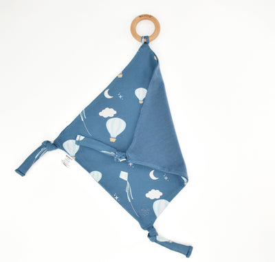 Lovey, Merino Wool and Organic Cotton with Removable Teething Ring, Hot Air Balloon