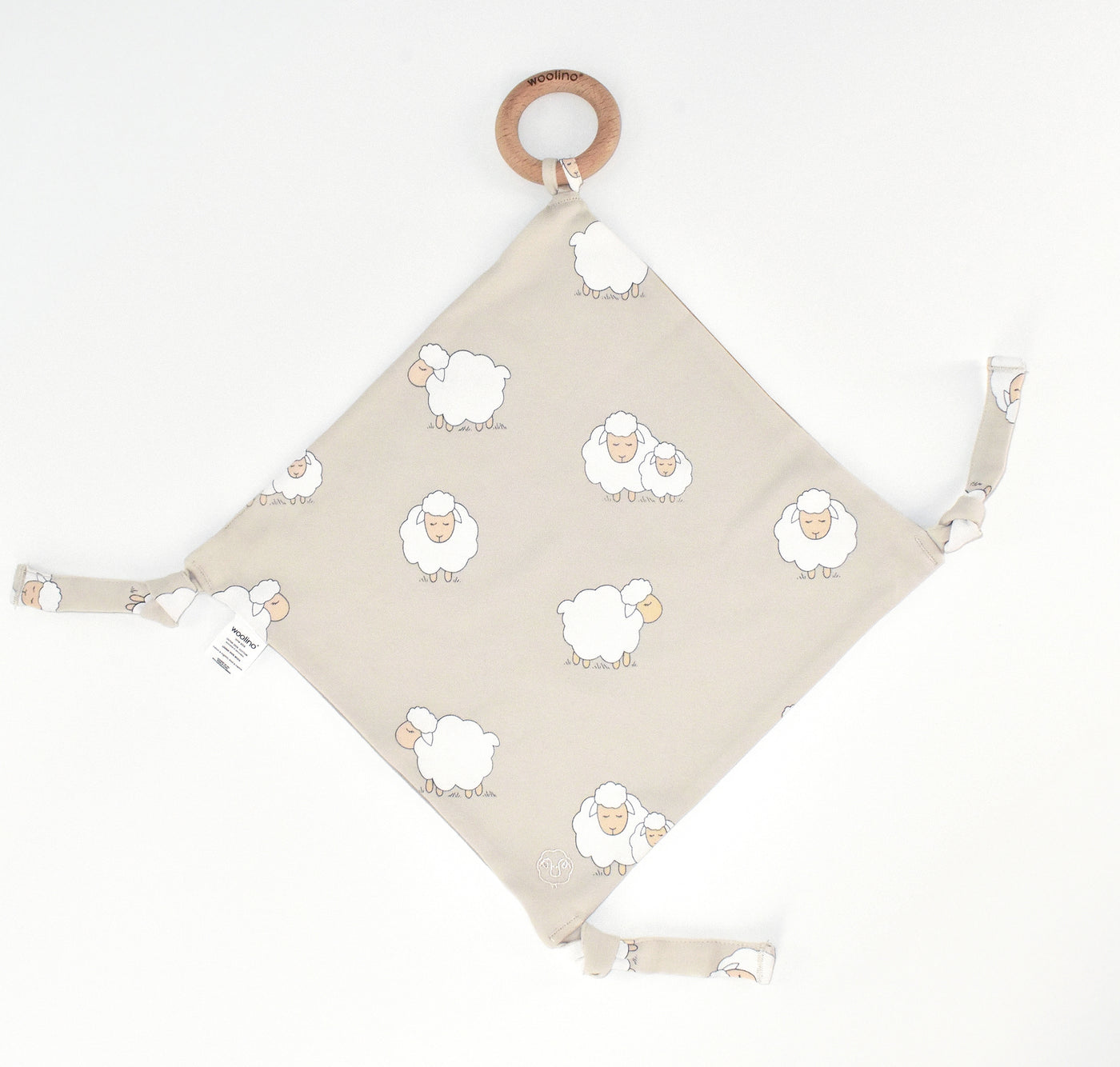 Lovey, Merino Wool and Organic Cotton with Removable Teething Ring, Sheep