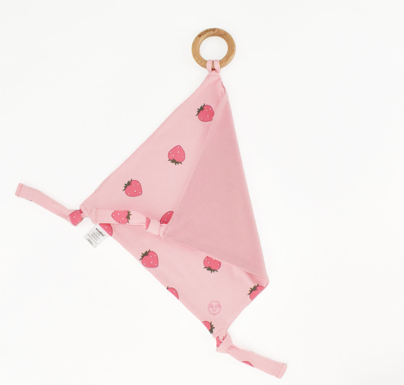 Lovey, Merino Wool and Organic Cotton with Removable Teething Ring, Strawberry