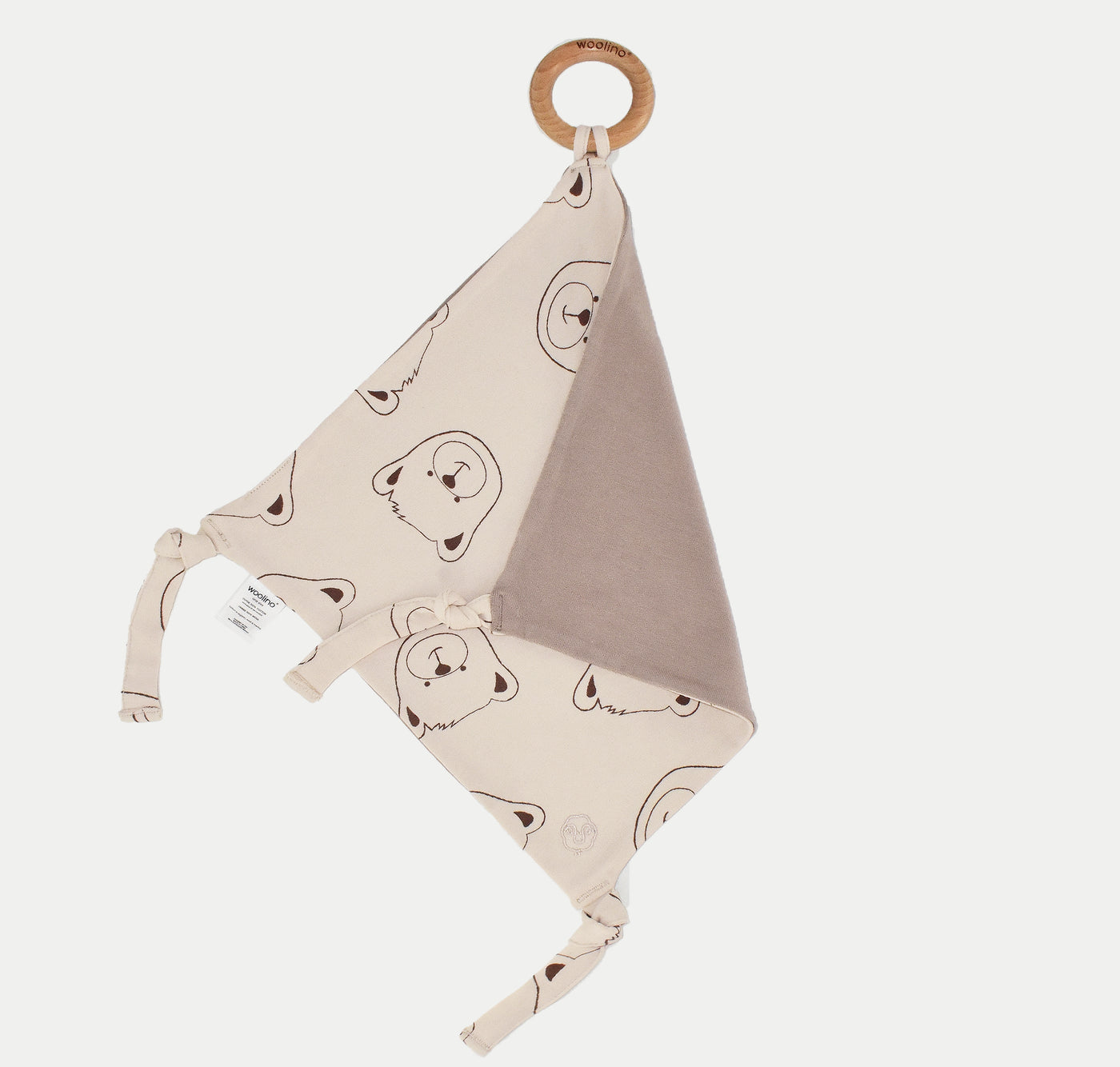 Lovey, Merino Wool and Organic Cotton with Removable Teething Ring, Teddy Bear