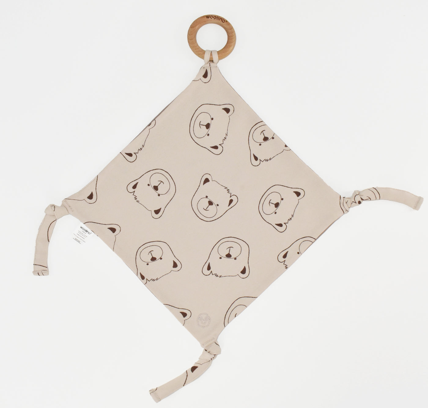 Lovey, Merino Wool and Organic Cotton with Removable Teething Ring, Teddy Bear