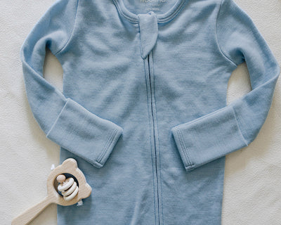 Footie Pajamas, Merino Wool, Blue