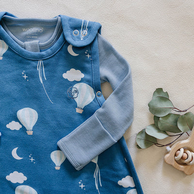 Footie Pajamas, Merino Wool, Blue