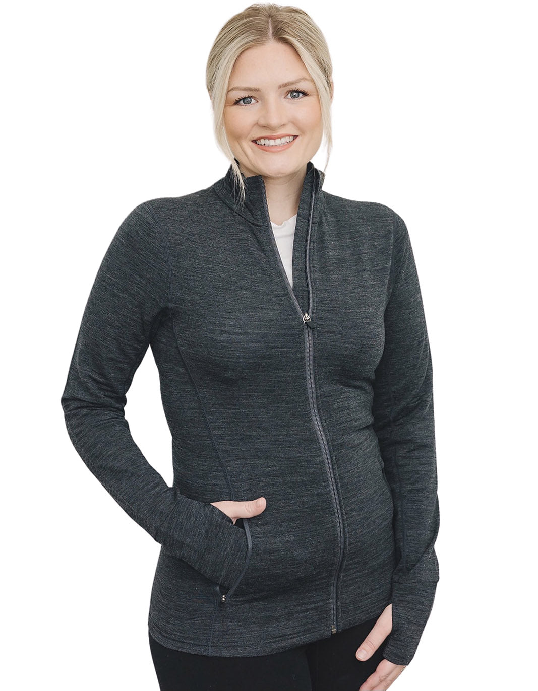 Women s Merino Natural Fleece Full Zip Jacket Charcoal Gray Woolino