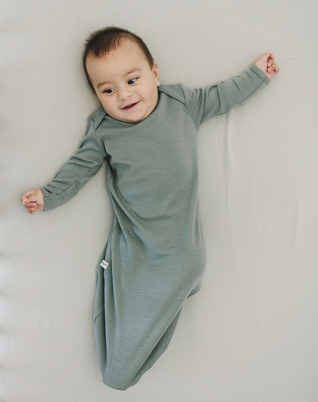 Baby Gown, Merino Wool, 0-6 Months, Sage