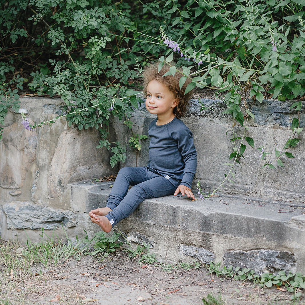 Kid Base Kids Merino Wool Base Layer, Leggings, Storm Gray – Woolino