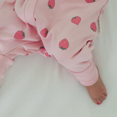 4 Season® Baby Sleep Bag with Feet, Merino Wool & Organic Cotton, Strawberry