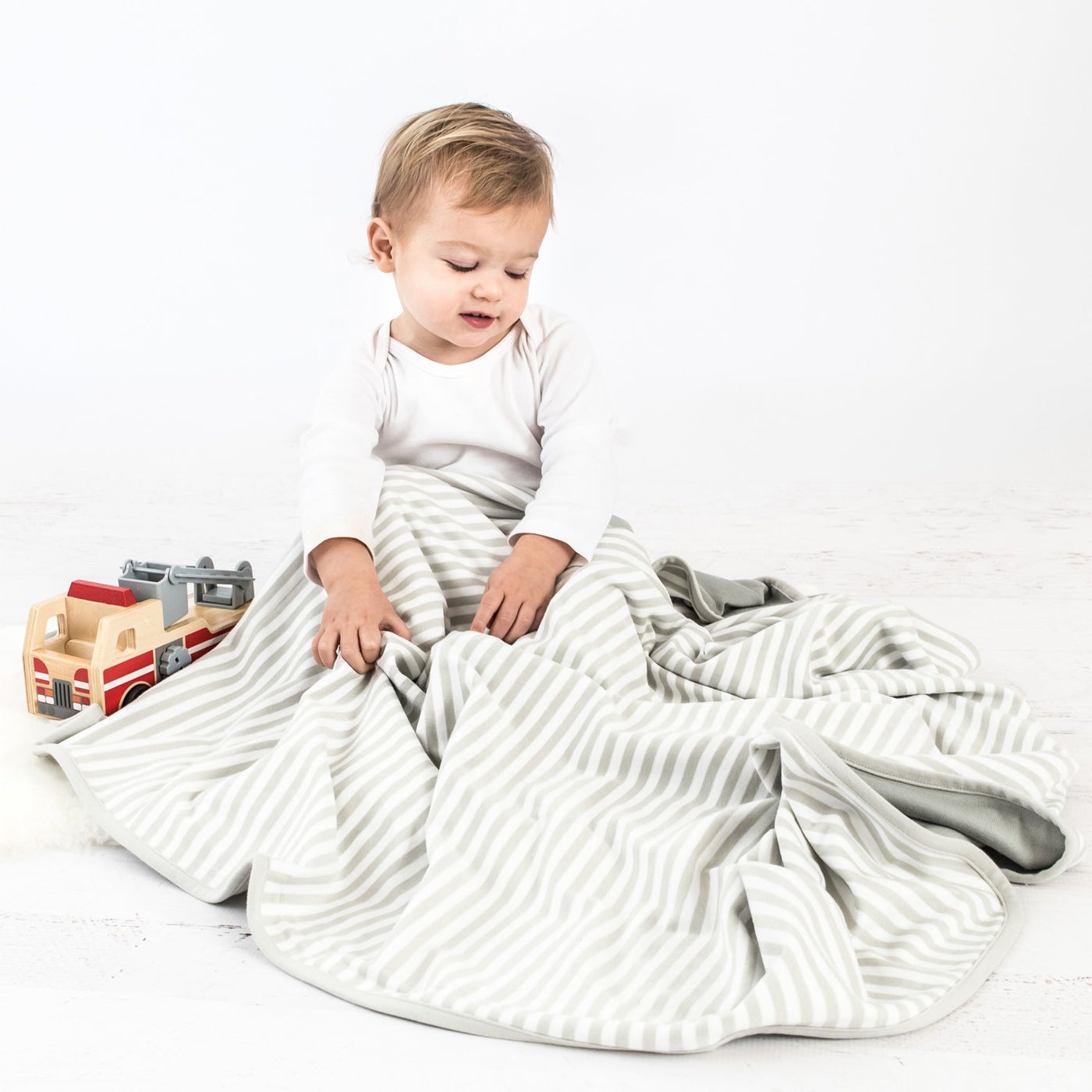 Imperfect Toddler Blanket, 4 Season™ Merino Wool Blanket, 52.5" x 40", Gray Stripes