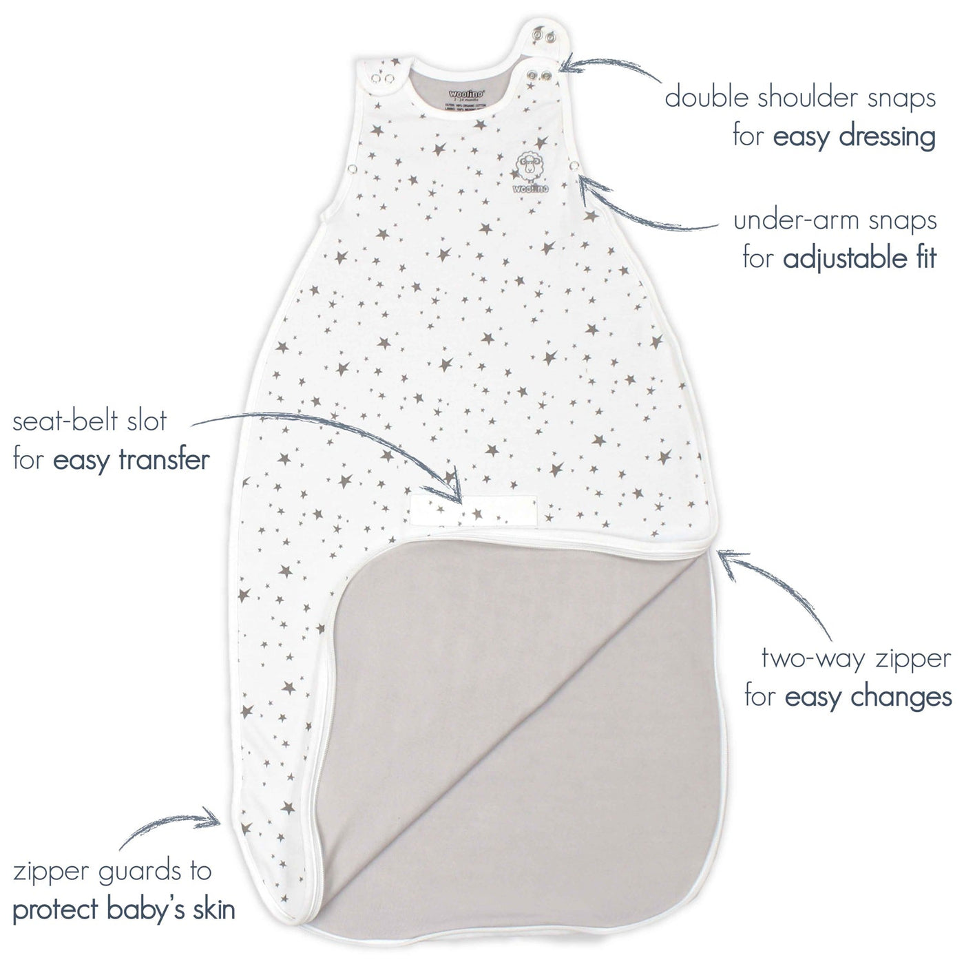4 Season® Ultimate Toddler Sleep Bag, Merino Wool & Organic Cotton, 2 - 4 Years, Space - Glow In The Dark