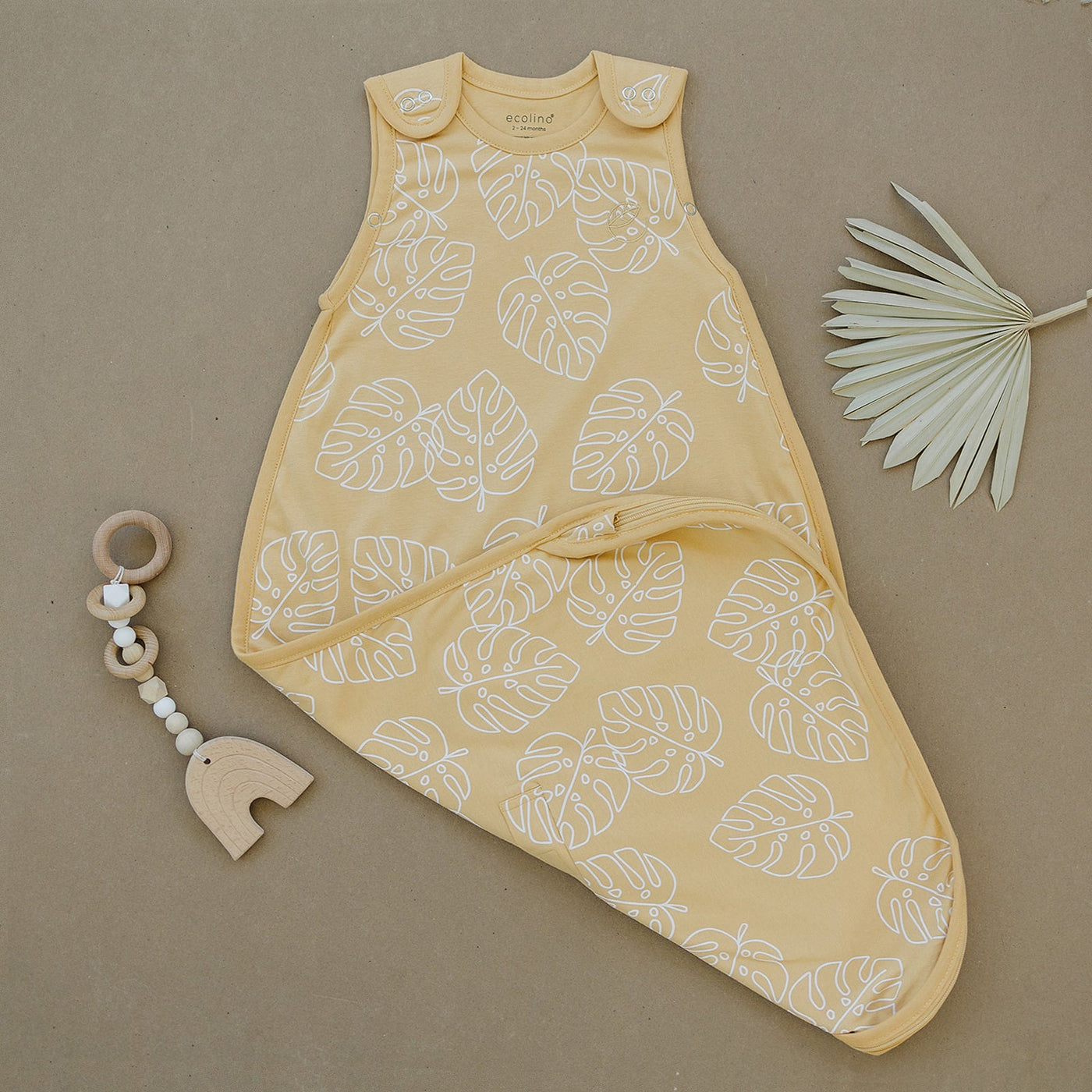 Ecolino® Adjustable Baby Sleep Bag, Organic Cotton, Universal Size: 2 Months - 2 Years, Monstera Leaf