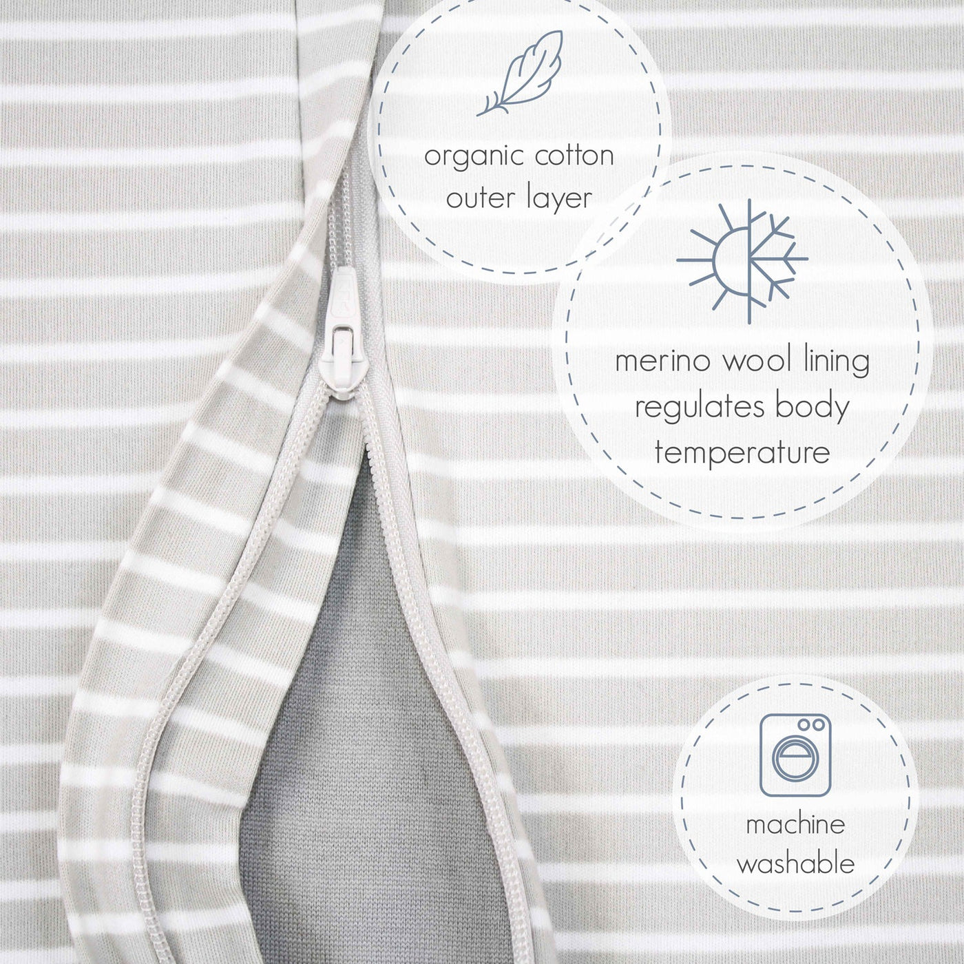 4 Season® Baby Sleep Bag with Feet, Merino Wool & Organic Cotton, Birch Gray