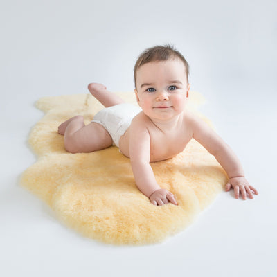 Sheepskin Rug for Babies, 100% Natural, Shorn Lambskin Wool, 2 x 3 Feet, Flax