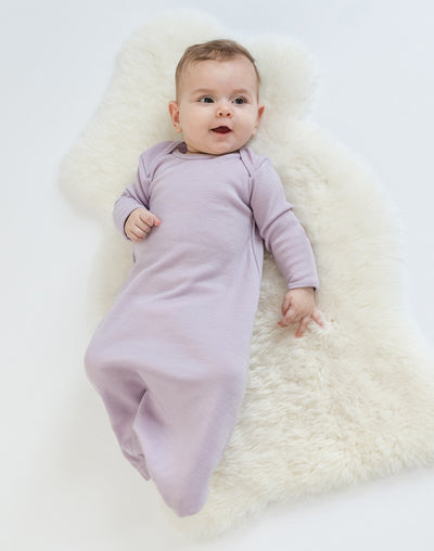 Baby Gown, Merino Wool, 0-6 Months, Lilac