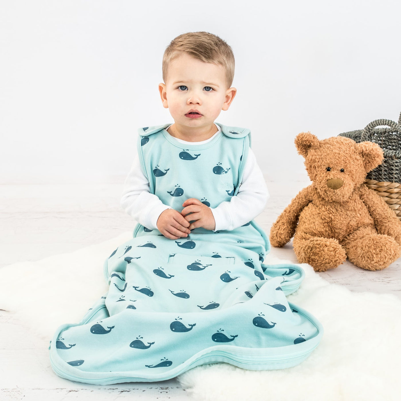 4 Season® Ultimate Baby Sleep Bag, Merino Wool & Organic Cotton, 2 Months - 2 Years, Whales